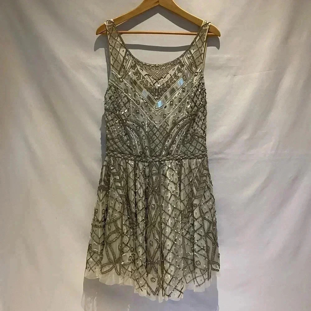 Lotus Threads Silver Beaded and Embellished Dress, size 12, NWT